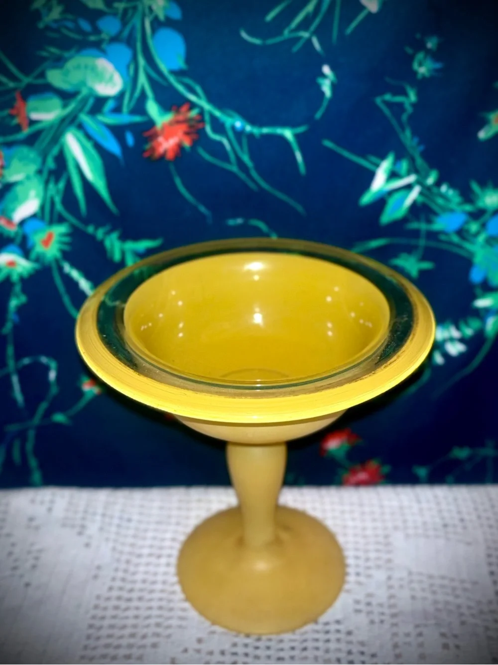 Vtg 1950s Czechoslovakian Frosted Cadmium Yellow Tango 7” Pedestal Compote